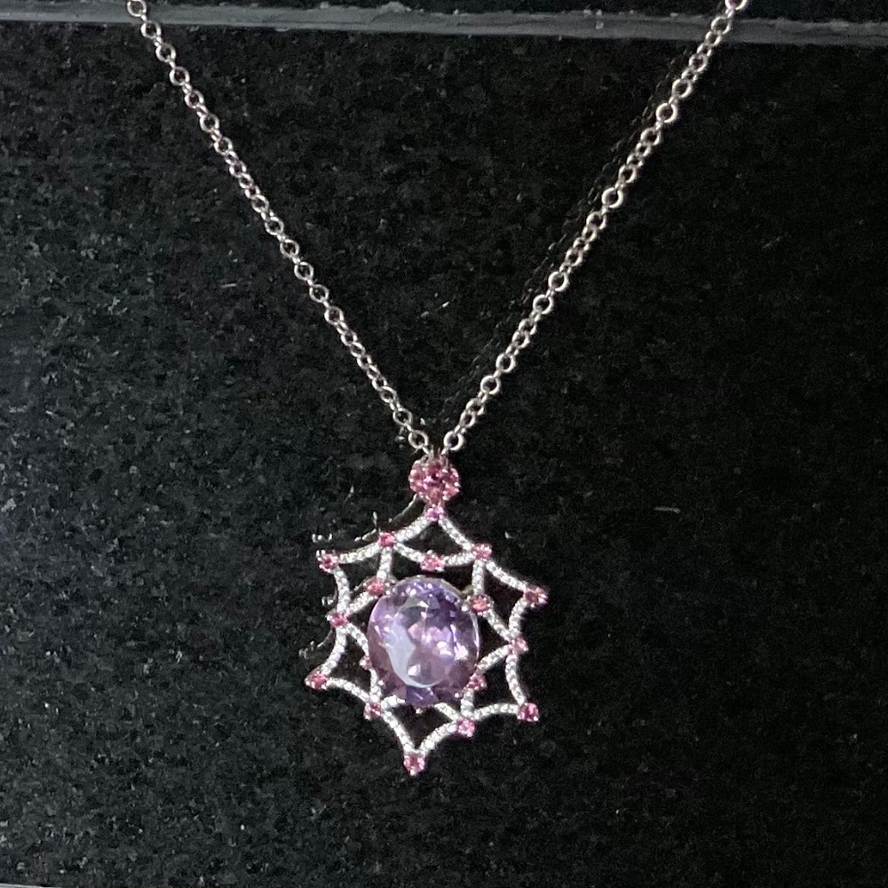 BRAND NEW 17.5” Dazzling Pink Amethyst & Multi Gem Pendant Necklace